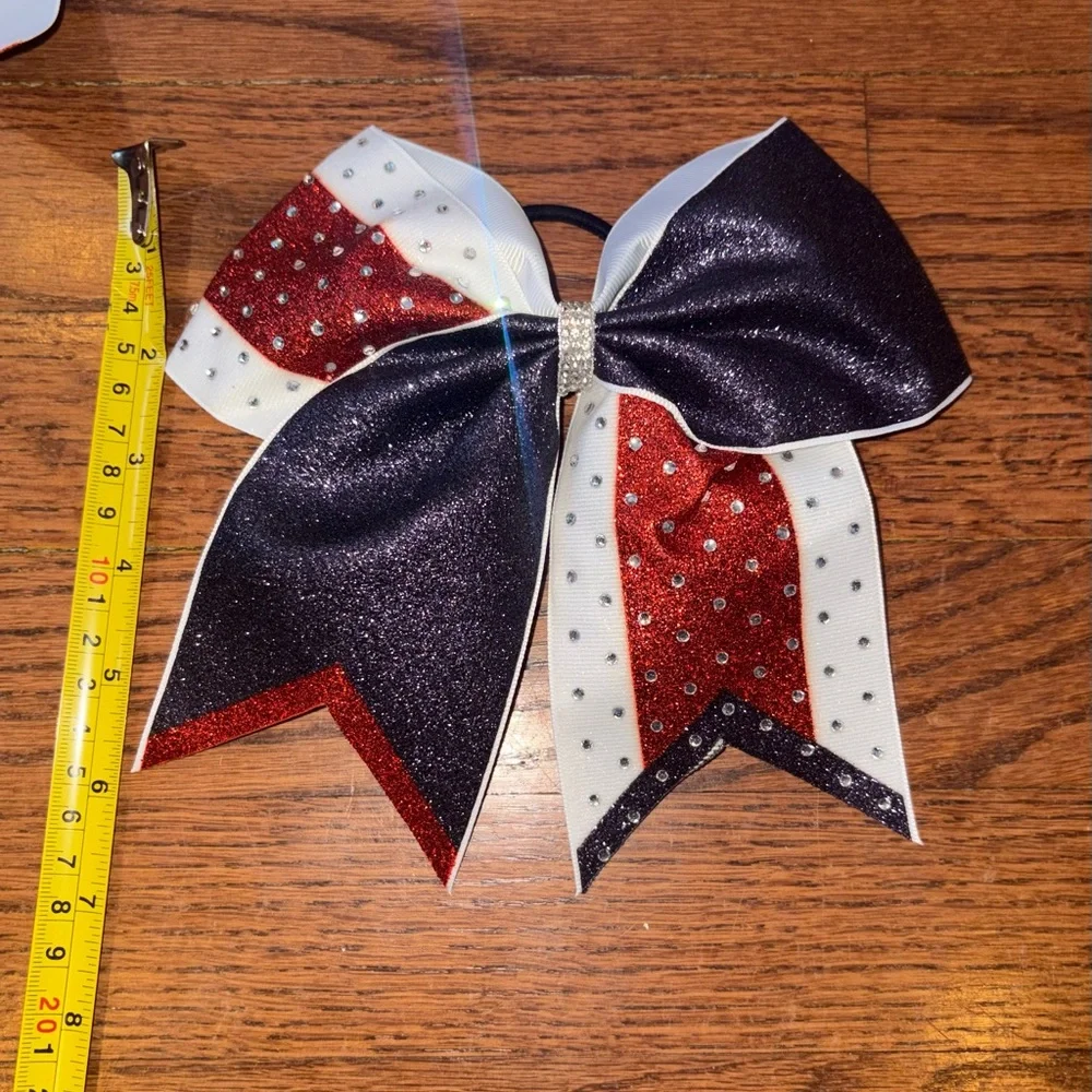 8 Cheer Bows Red Navy & White Hair Bows for Kids Girls New No Package Lot of 8